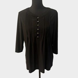 PerSeption Concept Women's Blouse Size LARGE silver hardware 3/4 sleeves black